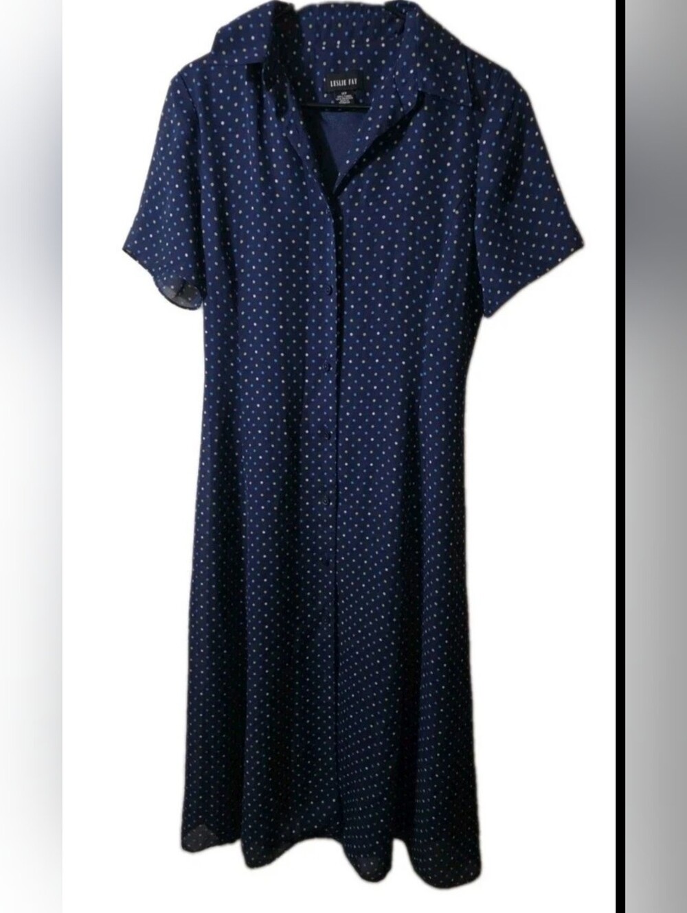 Leslie Fay VTG Navy Polka Dot Dress in White, Yellow & Aqua